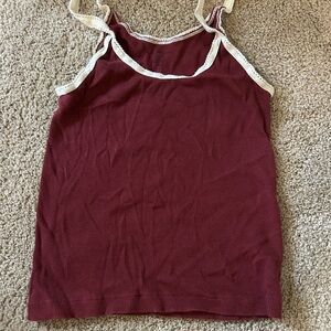 Brandy Melville Burgundy Tank Top with Lace Trim